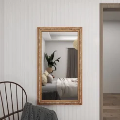 Bohemian Wood Beaded Frame Wall Mirror With Distressing Light Brown - Olivia & May -Olivia & May GUEST b4d8a966 3c8e 4cc6 8f85 aa360aa7fc65