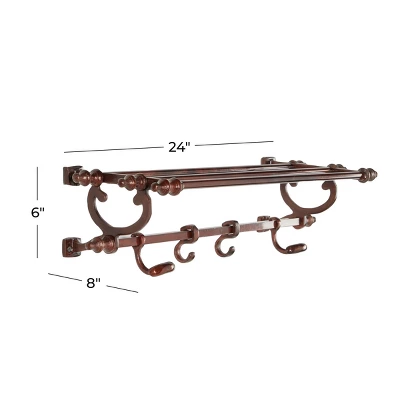 24" X 6" Modern Copper Finish Aluminum Wall Hook Shelf - Olivia & May 4 24" X 6" Modern Copper Finish Aluminum Wall Hook Shelf - Olivia & May - Image 2