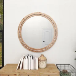 Wood Beaded Frame Wall Mirror With Distressing Light Brown - Olivia & May -Olivia & May GUEST b51f1067 a55e 4faf a147 59cc3dfbe5c2