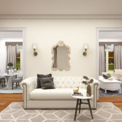 Wood Carved Acanthus Wall Mirror With Arched Top And Distressing Cream - Olivia & May -Olivia & May GUEST b58f6b44 fdb6 4bda a6e2 6b5796dab81d