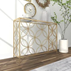 Contemporary Metal Console Table Gold - Olivia & May -Olivia & May GUEST b624b26e fefb 429b 8e7b e878ad548752
