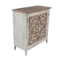 Natural Wood Cabinet With Trellis Doors Light Brown - Olivia & May -Olivia & May GUEST b6564428 09dd 49c4 82aa 54932830a594