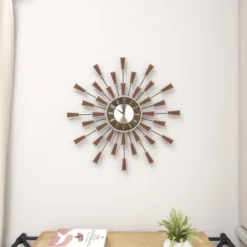 22"x22" Metal Starburst Wall Clock Brown - Olivia & May -Olivia & May GUEST b671458b 7c35 48a6 bf7a 7331609f4111
