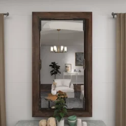 Rustic Wood Wall Mirror Dark Brown - Olivia & May -Olivia & May GUEST b6e97e39 80ab 4831 ae7d 2b52701ec725