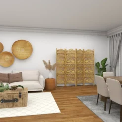 Traditional 4 Panel Fine Carved Room Divider Screen Gold - Olivia & May -Olivia & May GUEST b732d7ff 15ab 4589 9599 306757007af1