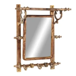 15" X 20" Bathroom Wall Rack With Hooks And Rectangular Mirror - Olivia & May -Olivia & May GUEST b7c2ed7a 4117 4c98 bc70 d0d21186e15e
