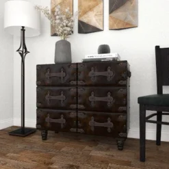 Traditional 6 Drawer Faux Leather Chest Black - Olivia & May -Olivia & May GUEST b7f32063 57f2 4580 9519 746fbe9ac933