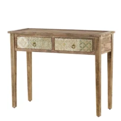 Natural Wood Desk With Carved Drawers Brown - Olivia & May -Olivia & May GUEST b8cb9523 a811 47a3 9fca 7660c5931421