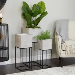 Olivia & May 11" Wide 3pc Modern Square Metal Planter Pots Light Gray -Olivia & May GUEST b9329f0e d2b0 4b57 af2d c8f4adbd46d0