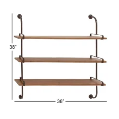 38"x38" Wood 3 Level Wall With Metal Brackets Brown - Olivia & May: Industrial Style, No Assembly Required -Olivia & May GUEST b9355174 33a9 4d5d b8c0 0f2958b607a5