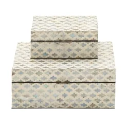 Set Of 2 Wooden Boxes With Pattern - Olivia & May -Olivia & May GUEST b9418320 18ad 4479 8bcb e8fd23137b2d