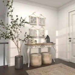 Wood Carved Designs Wall Mirror With Rope Hanger Set Of 4 White - Olivia & May -Olivia & May GUEST b9af512b 12f0 4751 9cf7 c77610a2c04f