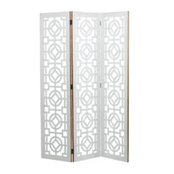 Farmhouse Wood Patterned Room Divider Screen White - Olivia & May -Olivia & May GUEST b9b4850a cba9 4a06 8f67 e2a37db0eb3a