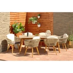 Mid-Century Rectangular Concrete Outdoor Dining Table Brown - Olivia & May