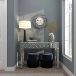 20"x20" Glass Mirrored Wall Clock With Floating Crystals White - Olivia & May: Silent, Round, Glam Style -Olivia & May GUEST ba70bd82 b943 4be9 b3c7 34280e869e77