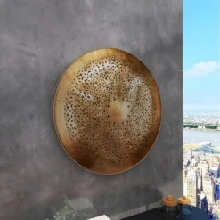 Metal Plate Wall Decor With Moroccan Pattern Gold - Olivia & May -Olivia & May GUEST ba948228 9c85 42ec ae26 9060da941e22