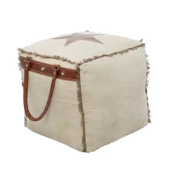 Rustic Leather And Canvas Foot Stool Ottoman - Olivia & May -Olivia & May GUEST bad51630 1ffe 4fe1 a0ec 3fe78a0175d0