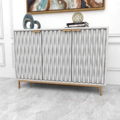 Contemporary Carved Woven Pattern Wood 3 Door Cabinet White - Olivia & May -Olivia & May GUEST bb0eb2f3 fef8 4126 a108 0f5473e2be3d