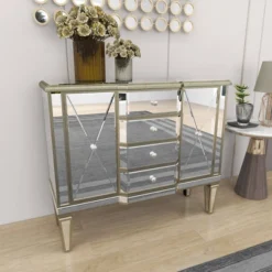Glam Mirrored Rectangular Storage Cabinet Silver - Olivia & May -Olivia & May GUEST bb11d400 6776 48c3 abe7 02602e5b807b