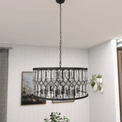 Metal Crystal Embellishments 6 Light Chandelier With Link Style Chain Black - Olivia & May -Olivia & May GUEST bb553d95 abe3 4870 a9cf 746c3aac4ac4
