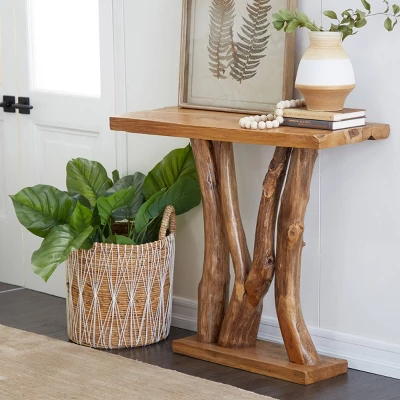 Contemporary Teak Wood Console Table Brown - Olivia & May 3 Contemporary Teak Wood Console Table Brown - Olivia & May
