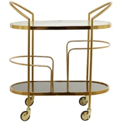 Contemporary Metal And Smoke Glass Bar Cart Gold - Olivia & May -Olivia & May GUEST bcac44fe fe94 45a7 92ae 80939217c9eb