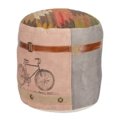 Cotton Pouf Featuring A Screenprinted Bicycle Illustration With Script - Olivia & May -Olivia & May GUEST bce721e0 3caf 4ec9 8ff6 2bc71ed16b9a