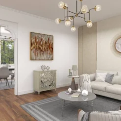 Glam Mirrored And Patterned Wood Cabinet Beige - Olivia & May -Olivia & May GUEST bd066000 0e04 4f35 adfd 384b6ac13d4f