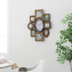 Metal 8 Photo Openings Wall Clock Green - Olivia & May