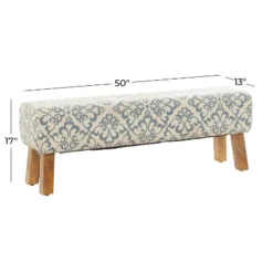 Bohemian Wood Upholstered Fabric Bench Large Cream - Olivia & May -Olivia & May GUEST bd0e5de5 6d30 4a87 8e89 5bd77a1c8204