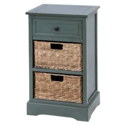 Wood Side Table With Storage And Basket Drawers White - Olivia & May