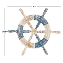 Olivia & May 22"x19" Wood Ship Wheel Distressed Two-Toned Wall Decor With Brown Accents Blue: Nautical Theme, Horizontal Orientation 15 Olivia & May 22"x19" Wood Ship Wheel Distressed Two-Toned Wall Decor With Brown Accents Blue: Nautical Theme, Horizontal Orientation -Olivia & May GUEST bd958c4c 4746 4e37 be3f 71357a7c71f9
