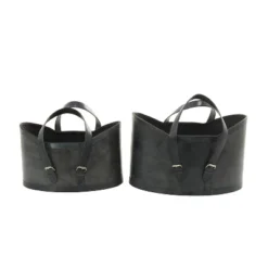 Set Of 2 Leather Storage Baskets Dark Brown - Olivia & May