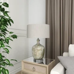 Glam Glass Table Lamp With Faux Mercury Glass Finish Silver - Olivia & May -Olivia & May GUEST bed56148 5b8f 488a 8275 7e1e2e64e1dc