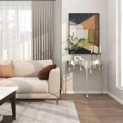 Olivia & May Aluminum Drip Console Table With Melting Designed Legs And Shaded Glass Top -Olivia & May GUEST bef78c19 7a19 47e0 8f9a 886a91592854