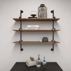 38"x38" Wood 3 Level Wall With Metal Brackets Brown - Olivia & May: Industrial Style, No Assembly Required -Olivia & May GUEST bf54f7c1 7e13 4296 a74d c35d76943982