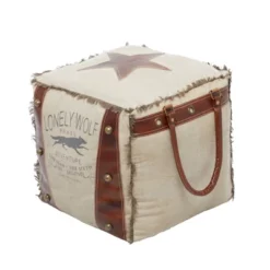 Rustic Leather And Canvas Foot Stool Ottoman - Olivia & May -Olivia & May GUEST c034a589 9d16 43de 9aae eb1c78d0c38f