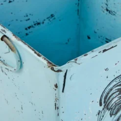 23" Wide Square Planter French Country Rooster Illustration Metal With Handles Distressed Blue - Olivia & May -Olivia & May GUEST c0496294 fd59 4331 bba3 1fa1d8edabf8