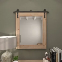 41" X 37" Wood Wall Mirror With Metal Hanging Rod Brown - Olivia & May -Olivia & May GUEST c0c4b3c0 f224 41a4 a30c 7dad92002364