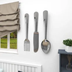36" Aluminum Utensils Knife, Spoon And Fork Wall Decor Set Of 3 Silver - Olivia & May -Olivia & May GUEST c108e02b 8198 4b04 b9d8 5a4a0603186a