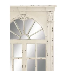 Wood Window Panes Inspired Wall Mirror With Arched Top And Distressing Cream - Olivia & May -Olivia & May GUEST c10eae29 ec5e 4a10 83a2 bd308ca62b94