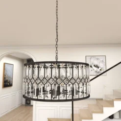 Metal Crystal Embellishments 6 Light Chandelier With Link Style Chain Black - Olivia & May -Olivia & May GUEST c124ac03 81fa 46a6 8736 74ed7fde7a1a