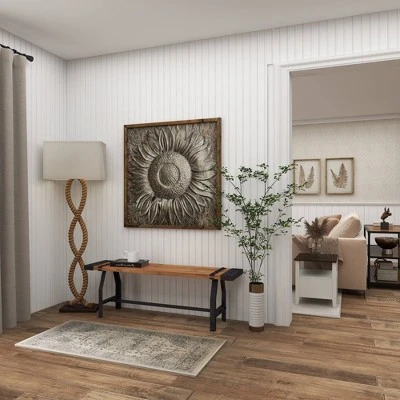 Industrial Metal And Brown Wood Bench Brown - Olivia & May 6 Industrial Metal And Brown Wood Bench Brown - Olivia & May - Image 4