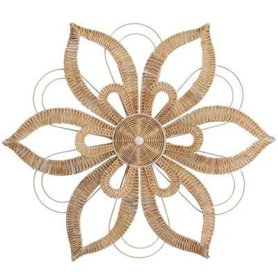 Rattan Floral Daisy Wall Decor With Metal Wire Brown - Olivia & May 3 Rattan Floral Daisy Wall Decor With Metal Wire Brown - Olivia & May