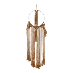 Fabric Macrame Intricately Weaved Wall Decor With Beaded Fringe Tassels Brown - Olivia & May -Olivia & May GUEST c21cadb7 906e 4160 b5f4 da40b30059be