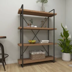 67" Tall Industrial Metal And Wood Bookshelf Brown - Olivia & May -Olivia & May GUEST c24303f3 f3f1 4e72 b554 52cd4969511c