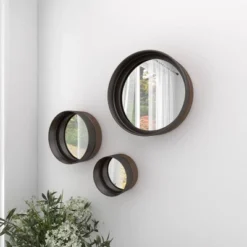 Contemporary Metal Wall Mirror Set Of 3 Dark Brown - Olivia & May -Olivia & May GUEST c2bed6fc 50fe 491b 8f6c 7550013873a7