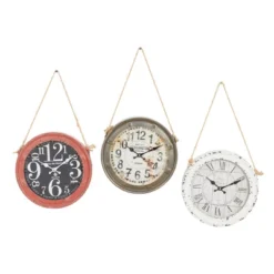 Set Of 3 Metal Wall Clocks With Rope Accents White - Olivia & May: Vintage Iron Timepieces, Indoor Decor -Olivia & May GUEST c3046a0d 6074 46f7 9cff a525ce1b3dde