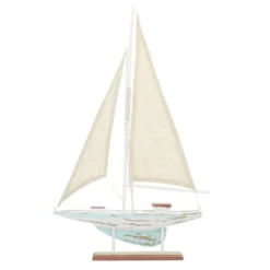 22" X 14" Decorative Coastal Pine Wood And Linen Sailing Boat Sculpture - Olivia & May -Olivia & May GUEST c3b37074 6593 40ea bd94 53b60f755c17