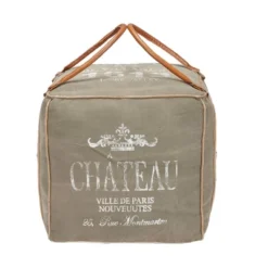 Canvas Pouf With Faux Leather Detail Gray - Olivia & May -Olivia & May GUEST c4e9aaae 3254 41fe aab5 fc88a8aa6e44